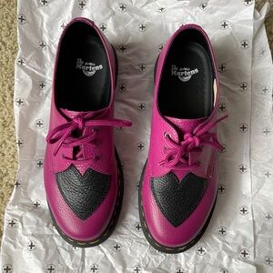 Dr. Martens Pink and Black Flats with Heart Detail